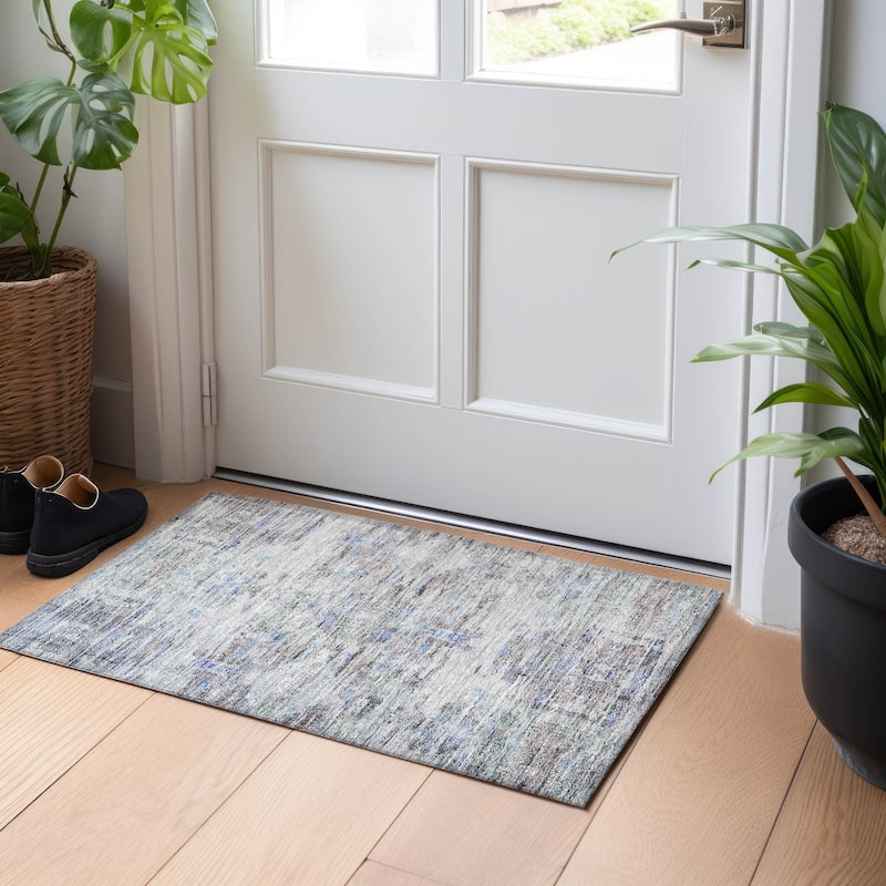 Machine Washable Indoor/ Outdoor Abstract Modern Chantille Rug - Taupe - 1'8" x 2'6"