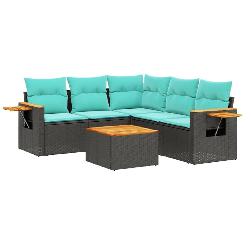 vidaXL 5 Piece Patio Sofa Set with Cushions Black Poly Rattan