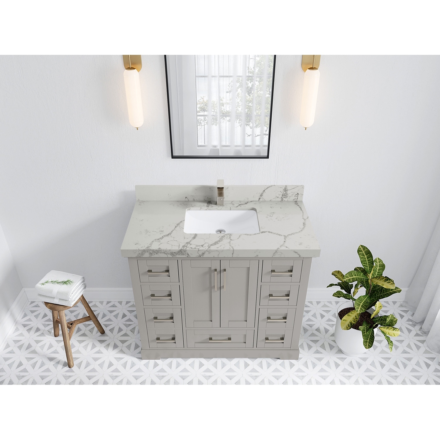 Willow Collection 42 in W x 22 in D x 36 in H Boston Single Bowl Sink Bathroom Vanity with Countertop