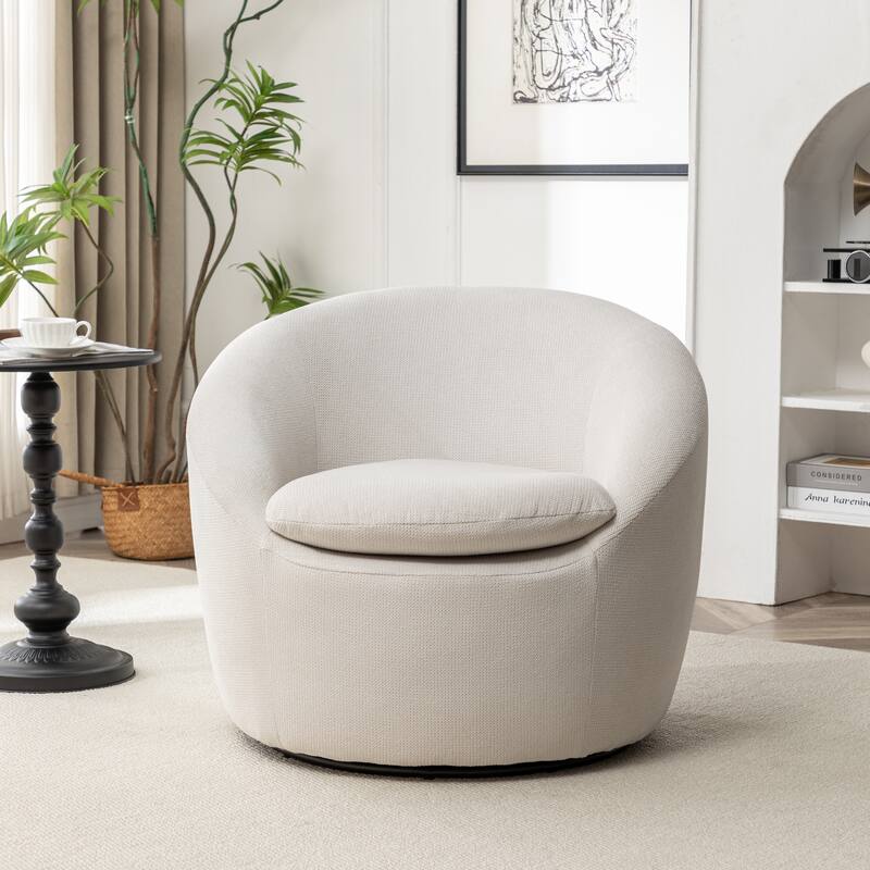 Round Armchair Office Chair Accent Chair with Plush Seat Cushion, Swivel Barrel Chair Single Lounge Sofa