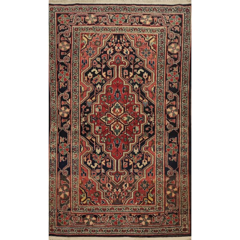 Hand Knotted Oriental 100% Wool Carpet Traditional Medallion Navy Blue & Blues Zanjan Area Rug - 5' 2'' X 3' 4''