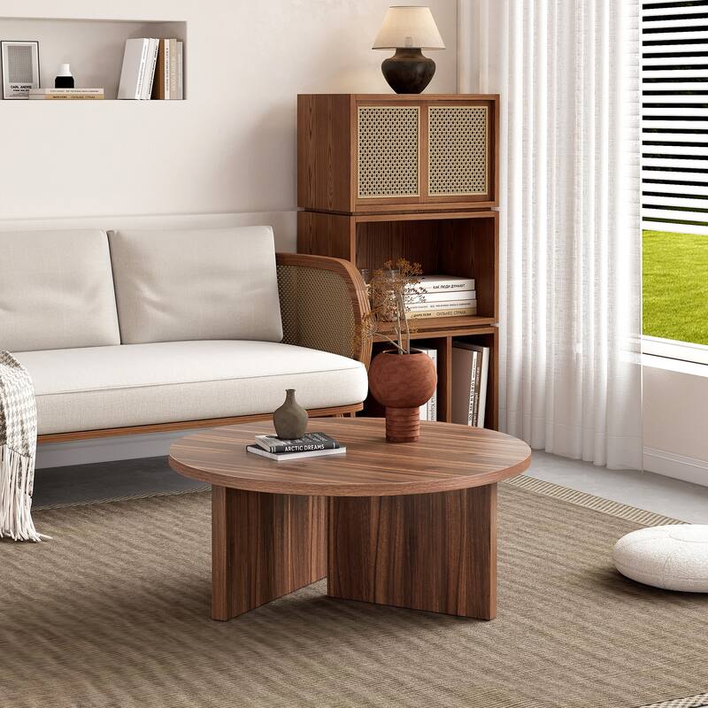 Modern Minimalist Coffee Table Nordic Elegant Coffee Table Multifunctional Round Table, for Office Living Room Bedroom - Walnut