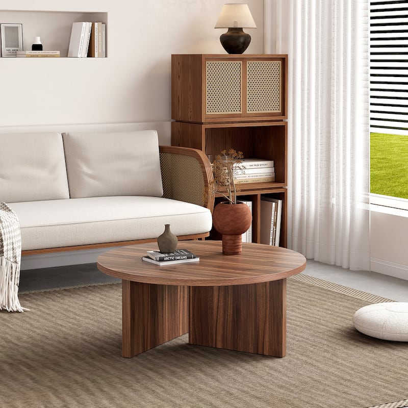 Round Coffee Table Walnut Center Table Side Table, Tea Table Accent Table Dining Table End Table Sofa Table