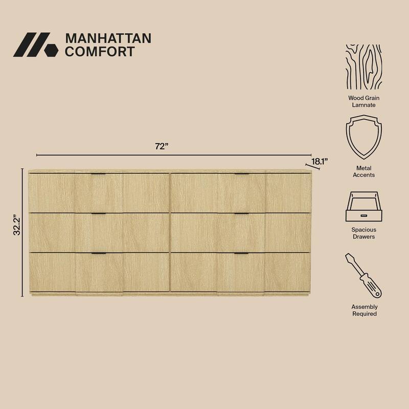 Clive 72 Inch 6 Drawer Bedroom Dresser