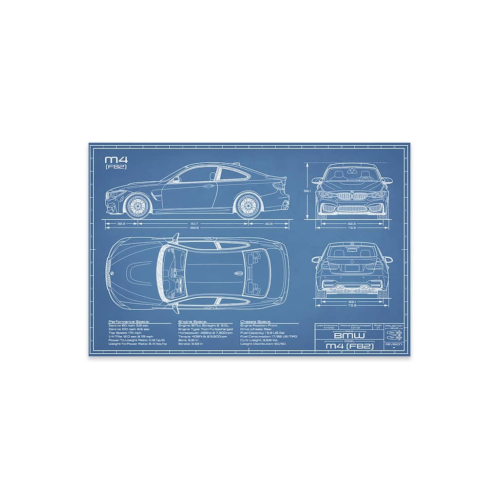 BMW M4 (F82) Blueprint Print On Acrylic Glass by Action Blueprints