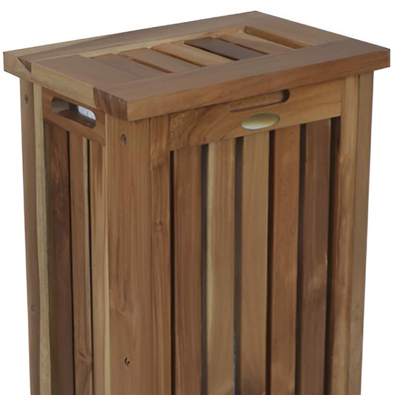 HomeRoots 24" Brown Solid Wood Laundry Hamper With Lid