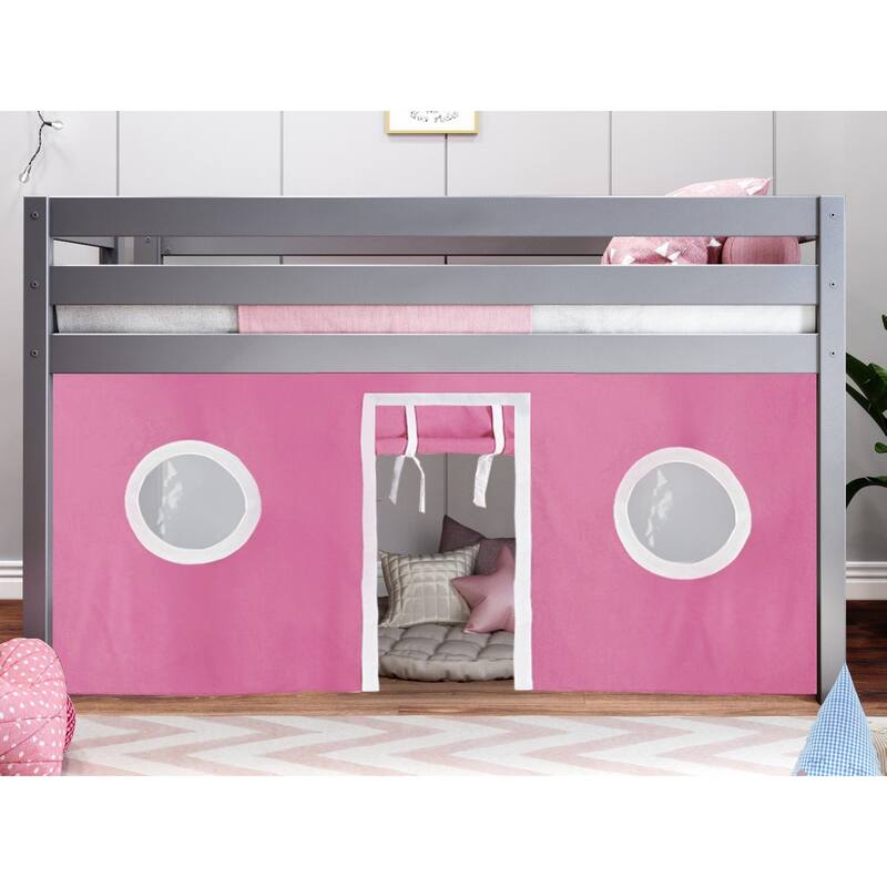 JACKPOT Contemporary Low Loft Twin Bed with End Ladder and Tent