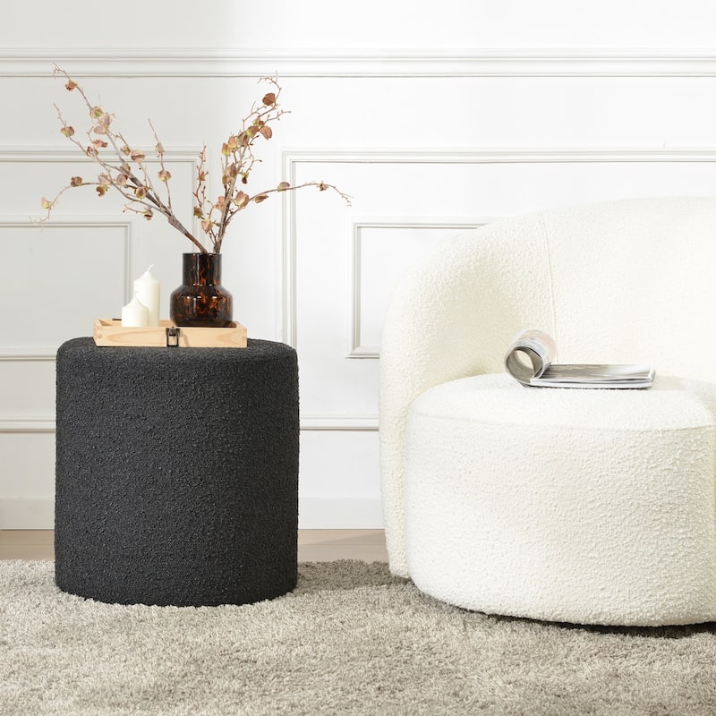 KINWELL Round Upholstered Pouf Ottoman Footrest
