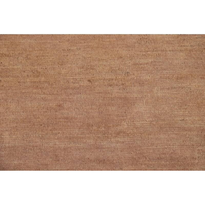 Brown Solid Gabbeh Oriental Runner Rug Hand-Knotted Wool Carpet - 3'0"x 12'9"