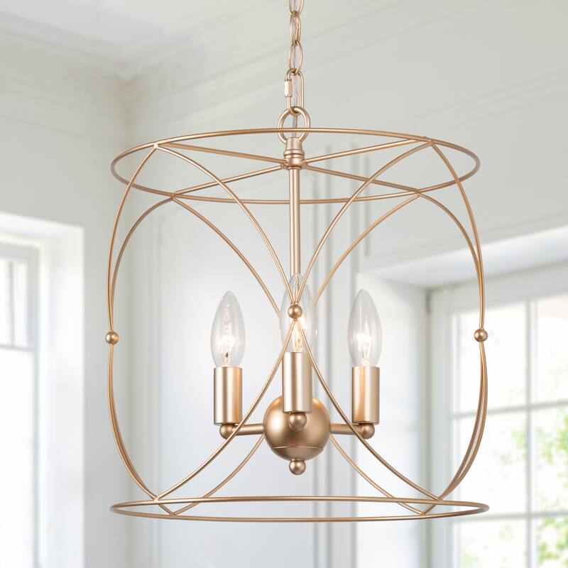 Cionar Modern Glam 3-light Chandelier Gold Cage for Kitchen Island LED Bulbs - D13" x H 74"