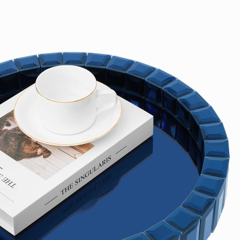 Modern Round Glass End Table with Tray Top