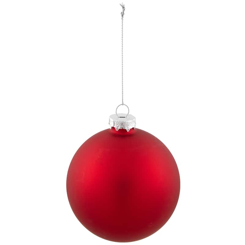 2-Finish Christmas Glass Ball Ornaments - 4" (100mm) - Red - 4ct