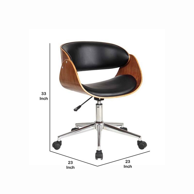 Black Faux Leather Office Chair with Wood Frame, 360 Swivel Seat, Chrome Base and Rolling Wheels