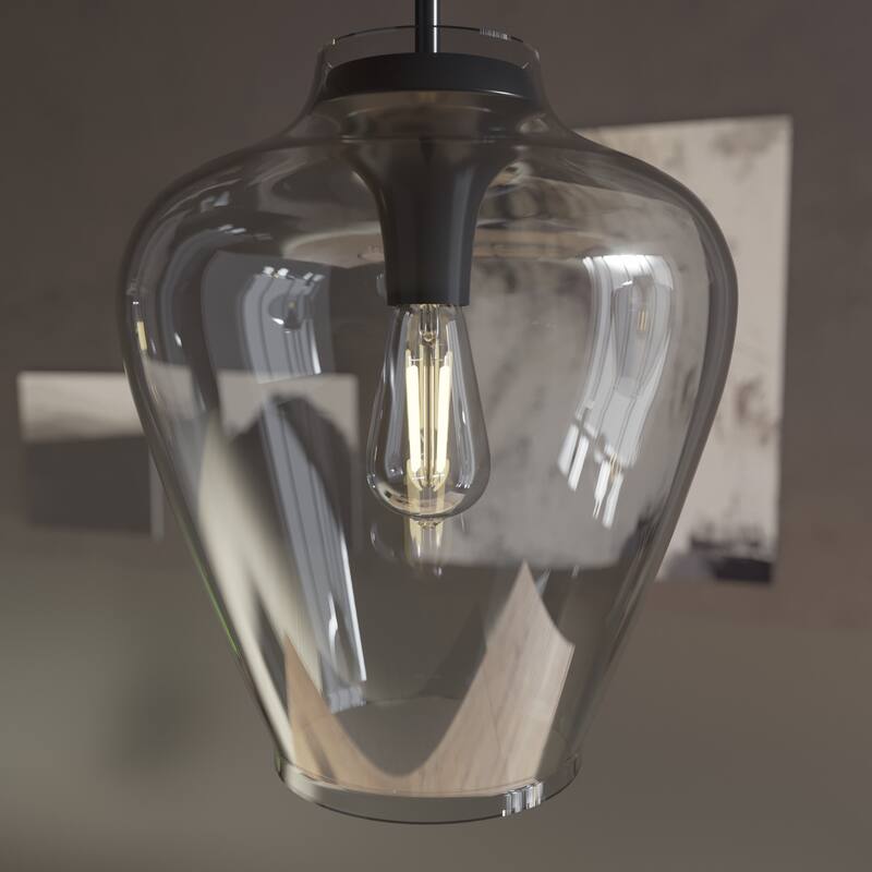Hunter Vidria 12" 1-Light Pendant - Kitchen Island, Dining Room, Entry - Contemporary, Transitional - Matte Black