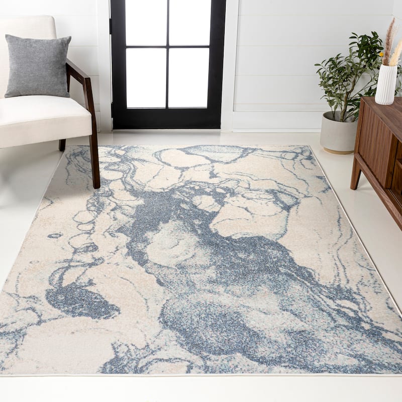 JONATHAN Y Giglio Abstract Marbled Modern Area Rug - 3 X 5 - Blue/Cream