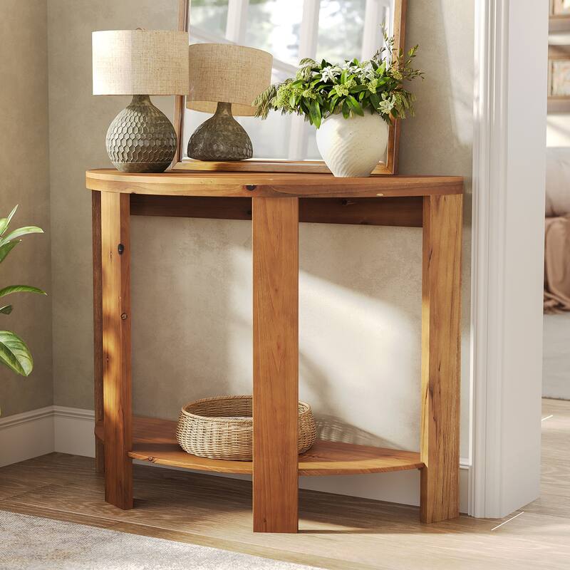 41.3 Inch Solid Wood Half-moon Console Table for Entryway - 15.75"D x 41.34"W x 31.5"H