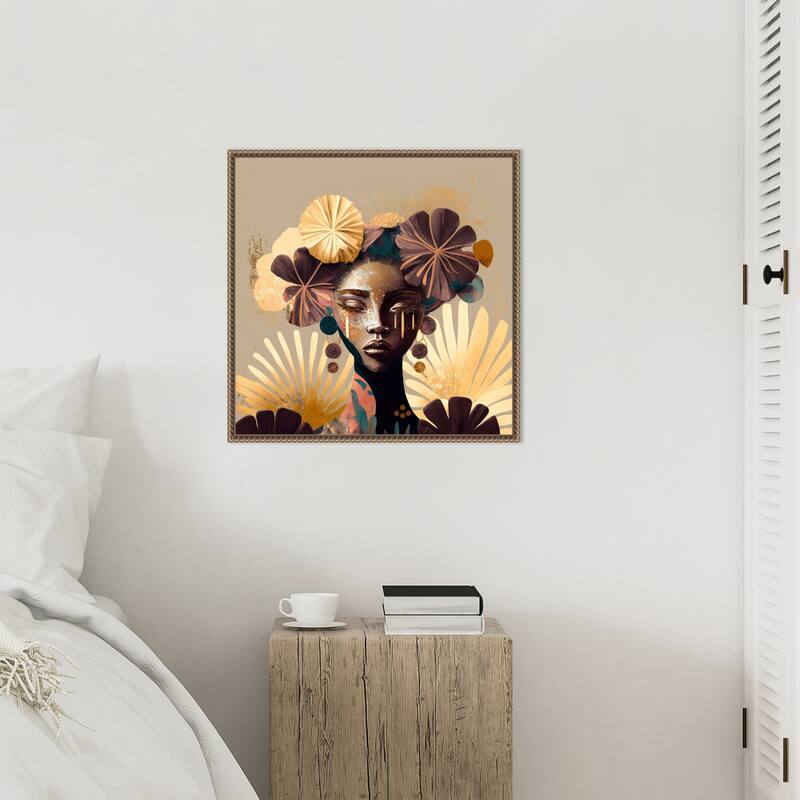 Tribal Bokeh by Bella Eve Framed Canvas Wall Art Print - Sylvie Beaded Gold