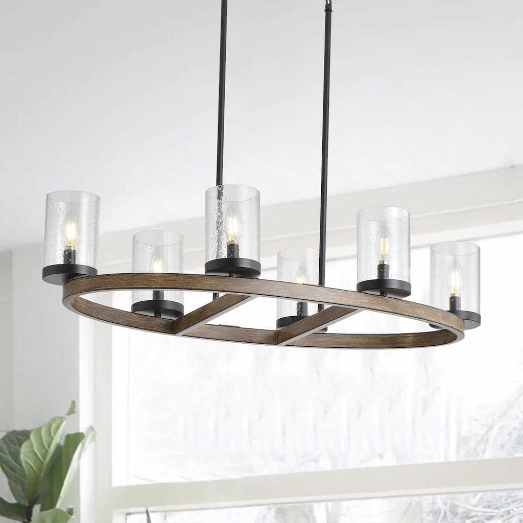 6-Lights Creative Modern Glass Shape Round Dimmable Chandelier - 35.8"D×10.2"W×72"H (Adjustable)