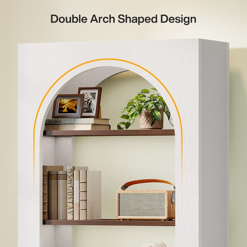 6-Tier Modern Bookcase, 70.9 Inches Tall Arched Bookshelf