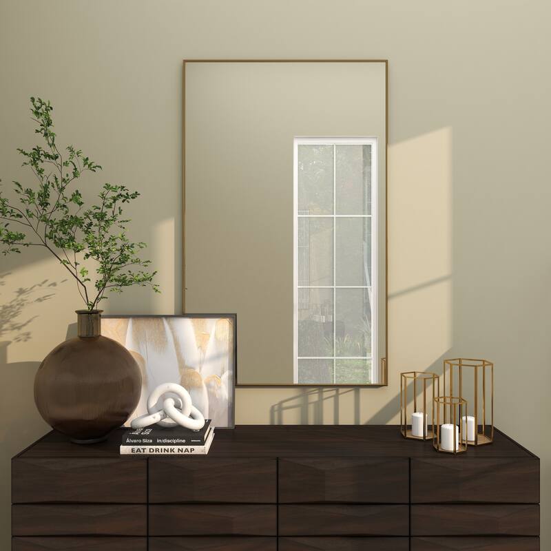 CosmoLiving by Cosmopolitan Gold Metal Room Wall Mirror with Thin Frame