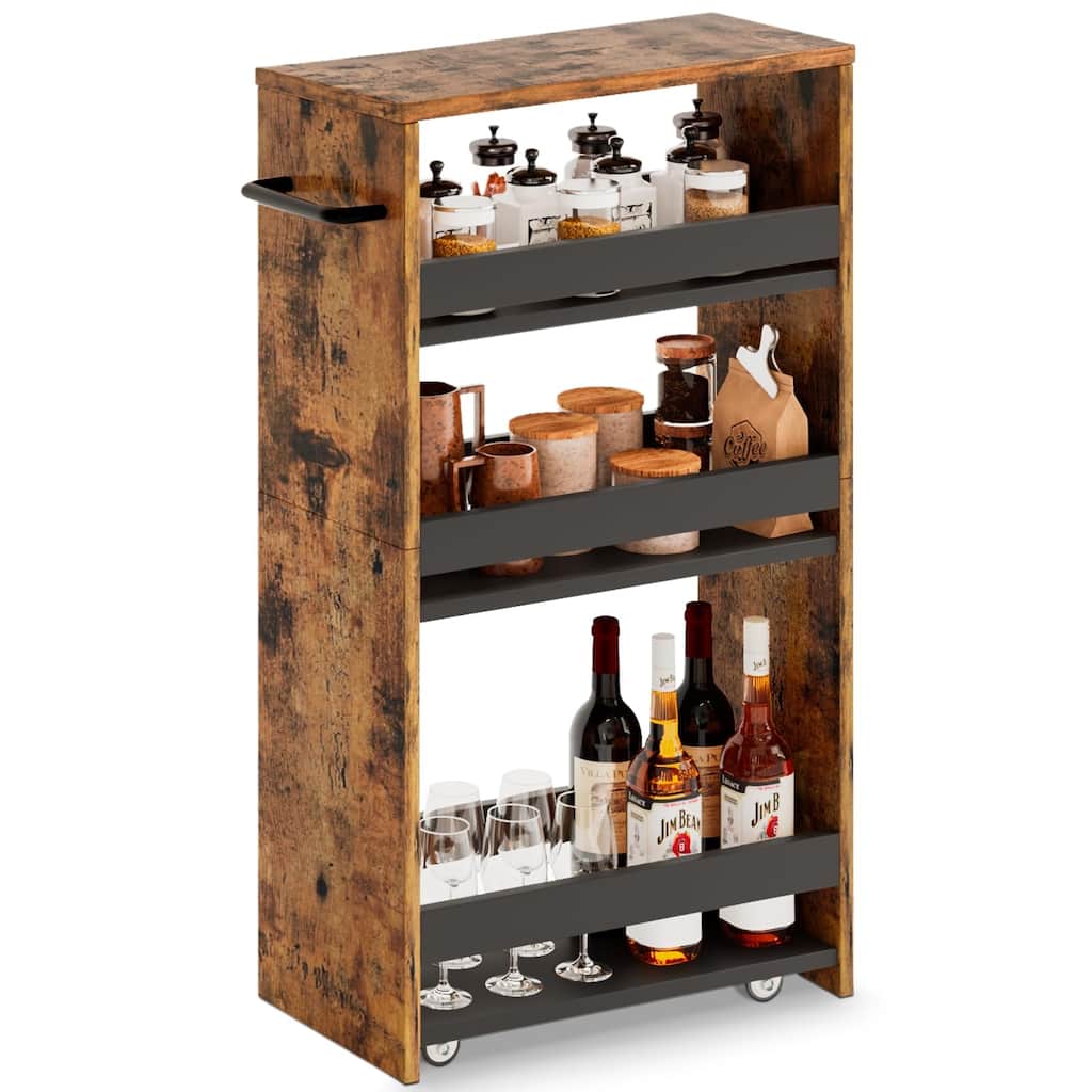 Rolling Cart 7.9" Width, 4-Tier Utility Carts with Wheels Handle, Slim Kitchen Storage Cart for Bathroom Laundry Room