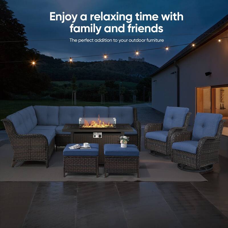 Outdoor Propane Fire Pit Table - 55000 BTU, Adjustable Flames - Rectangle