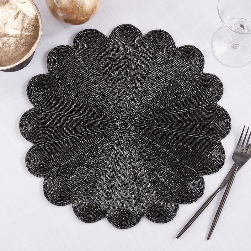 Beaded Placemats With Flower Design (Set of 4)