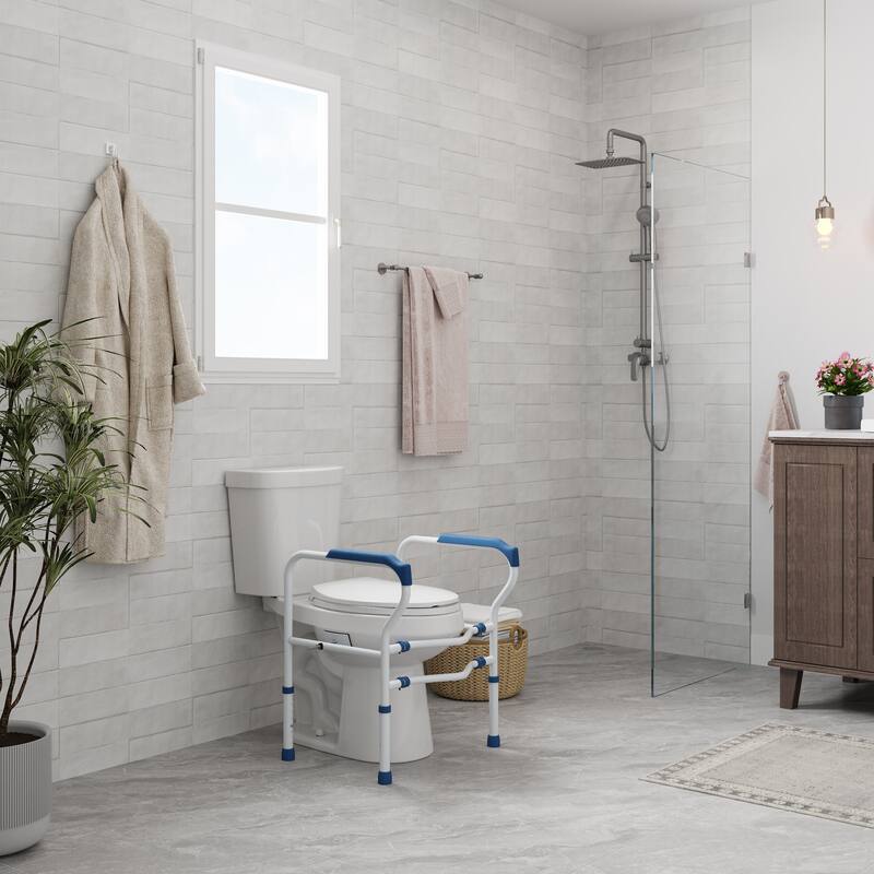 Toilet Safety Frame with Adjustable Width and Height, Anti-Slip Handles and Feet, Capacity up to 300 LBS