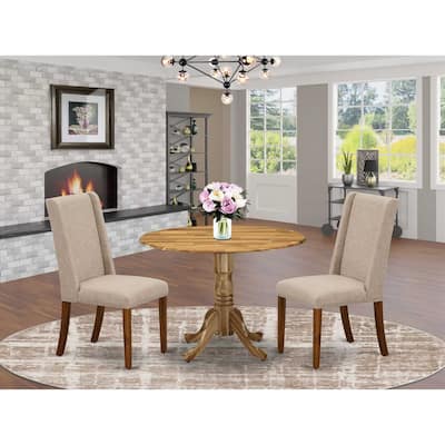 HomeStock 3-Pc Natural Oil Finish Solid Wood Top - Round Dining Room Set - Seats 4