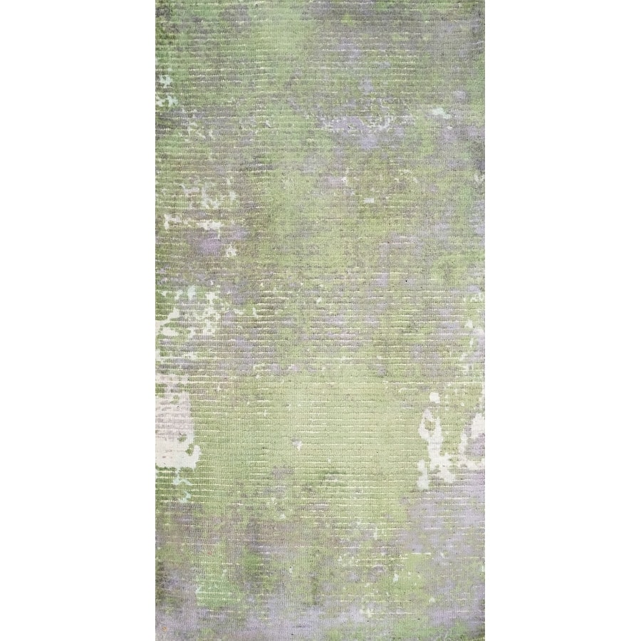 Hand Knotted Oriental Viscose Silk Carpet Modern All-Over Green Abstract Area Rug - 4' 0'' X 2' 0''