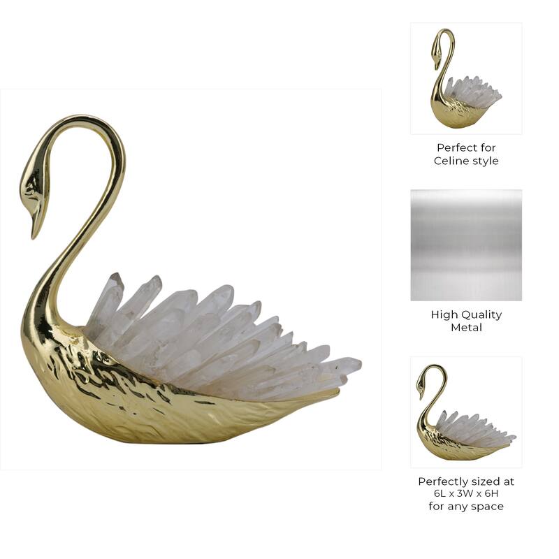 Metal Sitting Swan Sculpture with Tall Neck Elegant Home Decor
