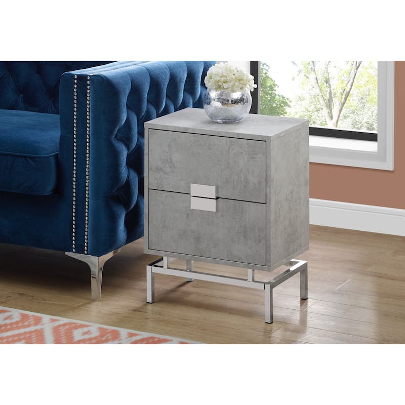 Contemporary 2-Drawer End Table Metal Base Wood Top Nightstand for Bedroom or Living Room - 18.25”L x 12.75”W x 23.5”H