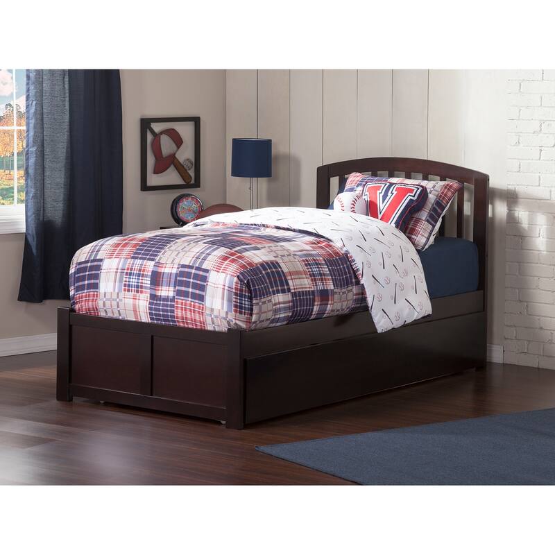 Platform Bed with Trundle - Twin Size, Modern Design, Space Saving, Home Bedroom Furniture