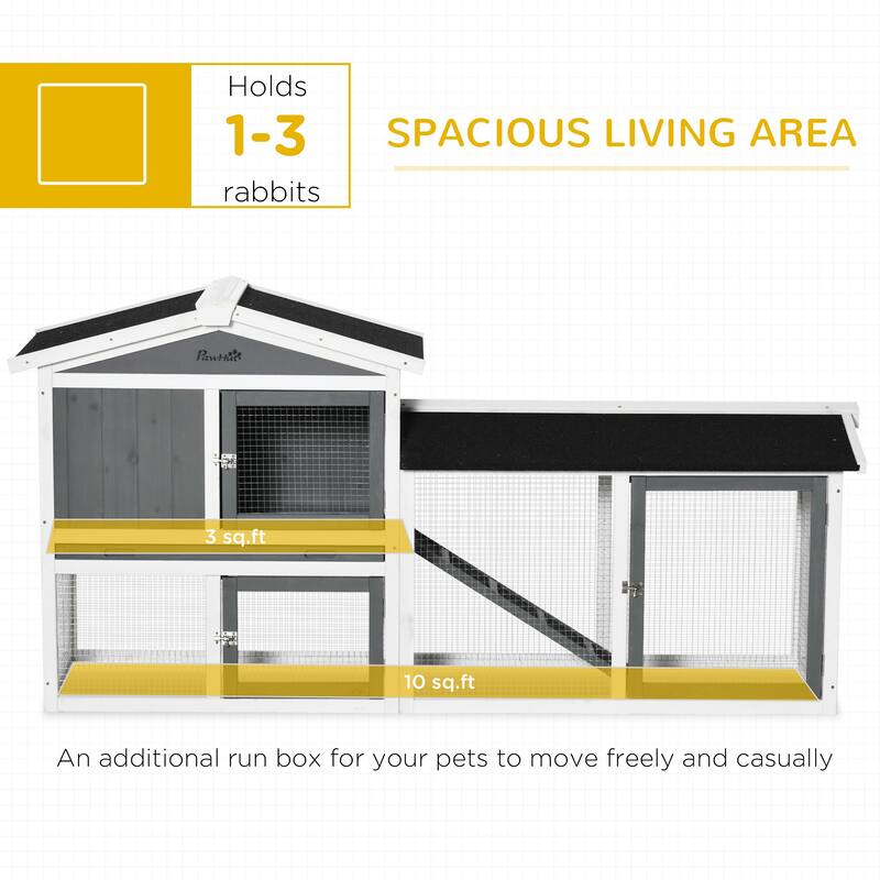 PawHut 69" Rabbit Hutch, Wooden Bunny Hutch, Guinea Pig Cage, Small Animal Enclosure with Run Area, Removable Tray