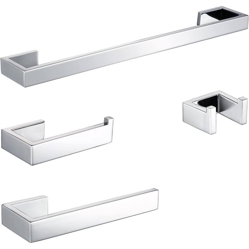 304 Stainless Steel Bathroom Hardware Set 4 Piece, Bath Towel Rack, Wall Mounted Towel Bar Rack Set. - Silver