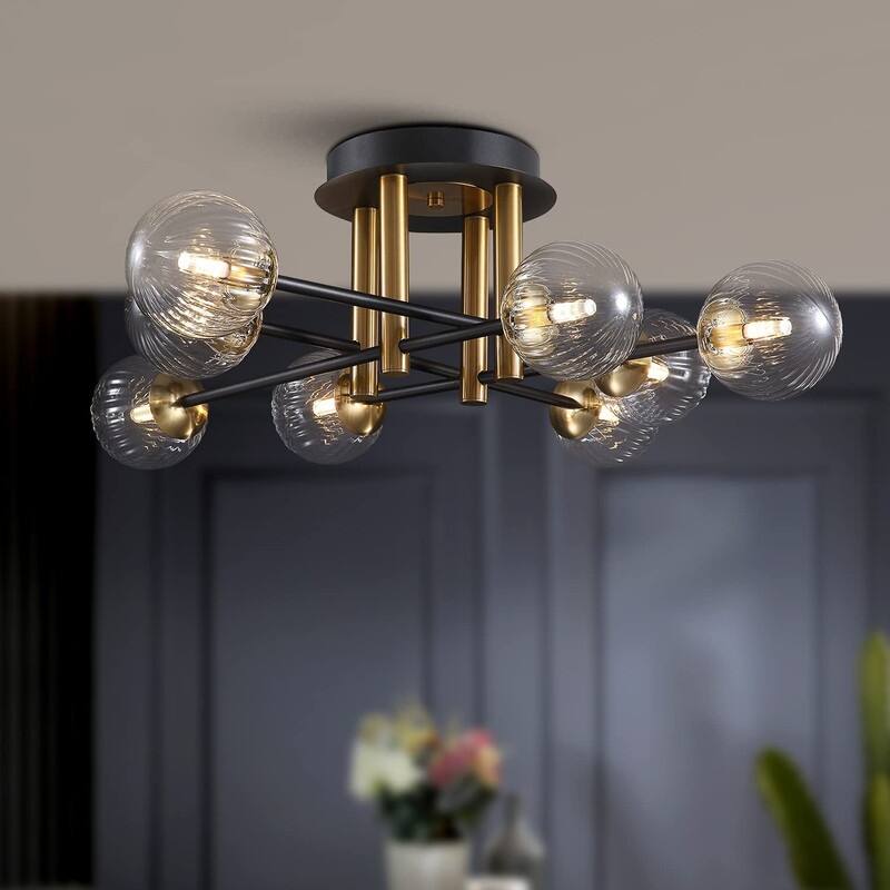 8-Light Sputnik Modern Chandelier Black and Gold Semi-flush Mount ...