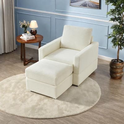 Corduroy Chaise Lounge Set with Ottoman and Adjustable Backrest