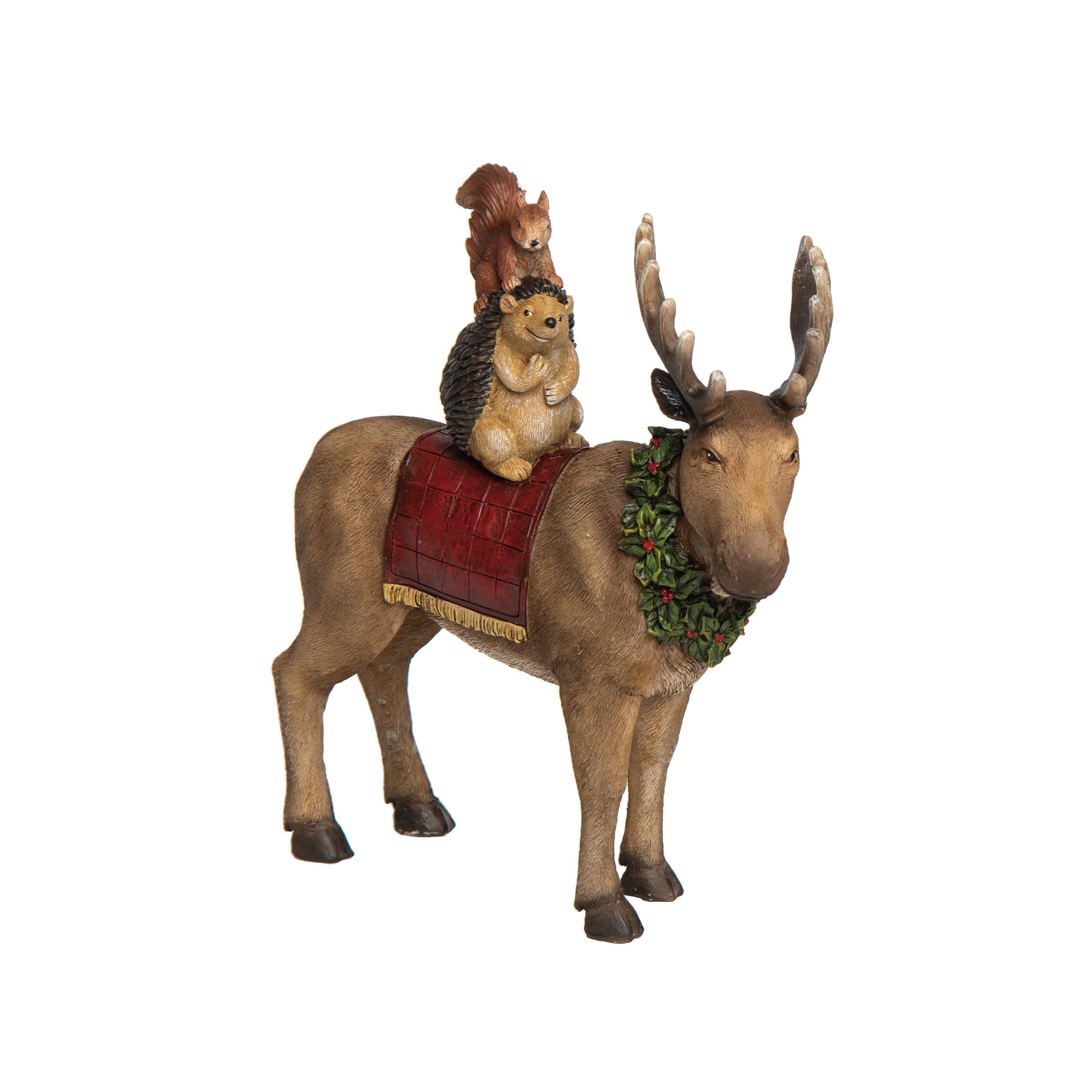 Resin Multicolored Christmas Moose and Critter Figurine