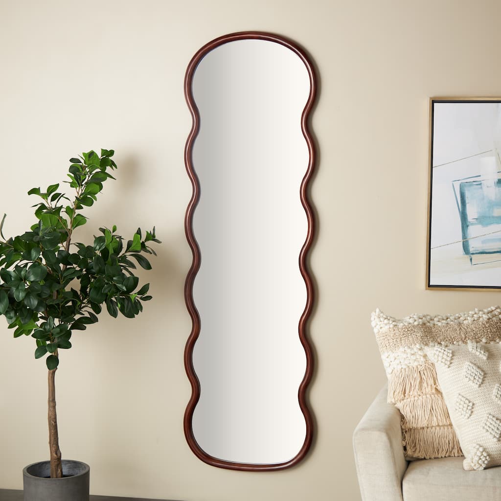 Dark Brown Wood Wavy Room Wall Mirror