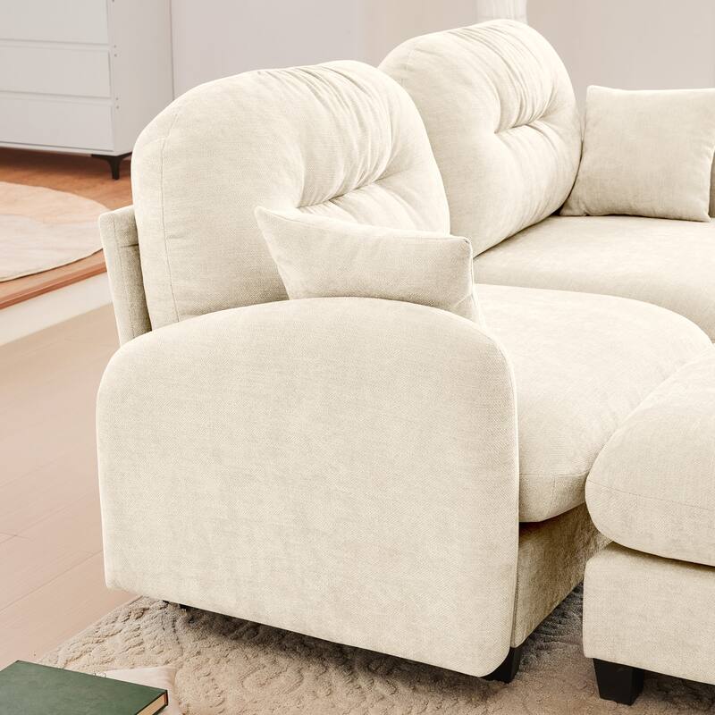 GDF Studio - Bell Modern Chenille Modular 3-Seat Sofa with Ergonomic Tufted Backrest and Wooden Base