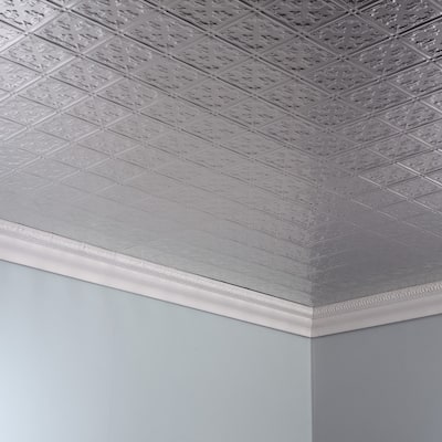FASÄDE Traditional Style 10 Decorative Vinyl 2ft x 4ft Glue Up Ceiling Panel in Brushed Aluminum (5 Pack)