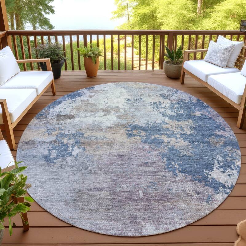 Machine Washable Indoor/ Outdoor Modern Contemporary Chantille Rug - Blue - 8' x 8'