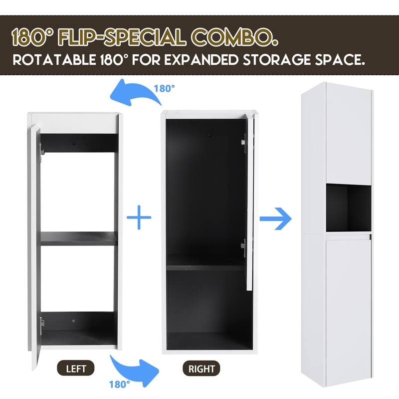 Modern Wall-Mounted Bathroom Side Cabinet with Soft-Close Doors, Floating Design, 6 Storage Compartments, 12-Inch Width