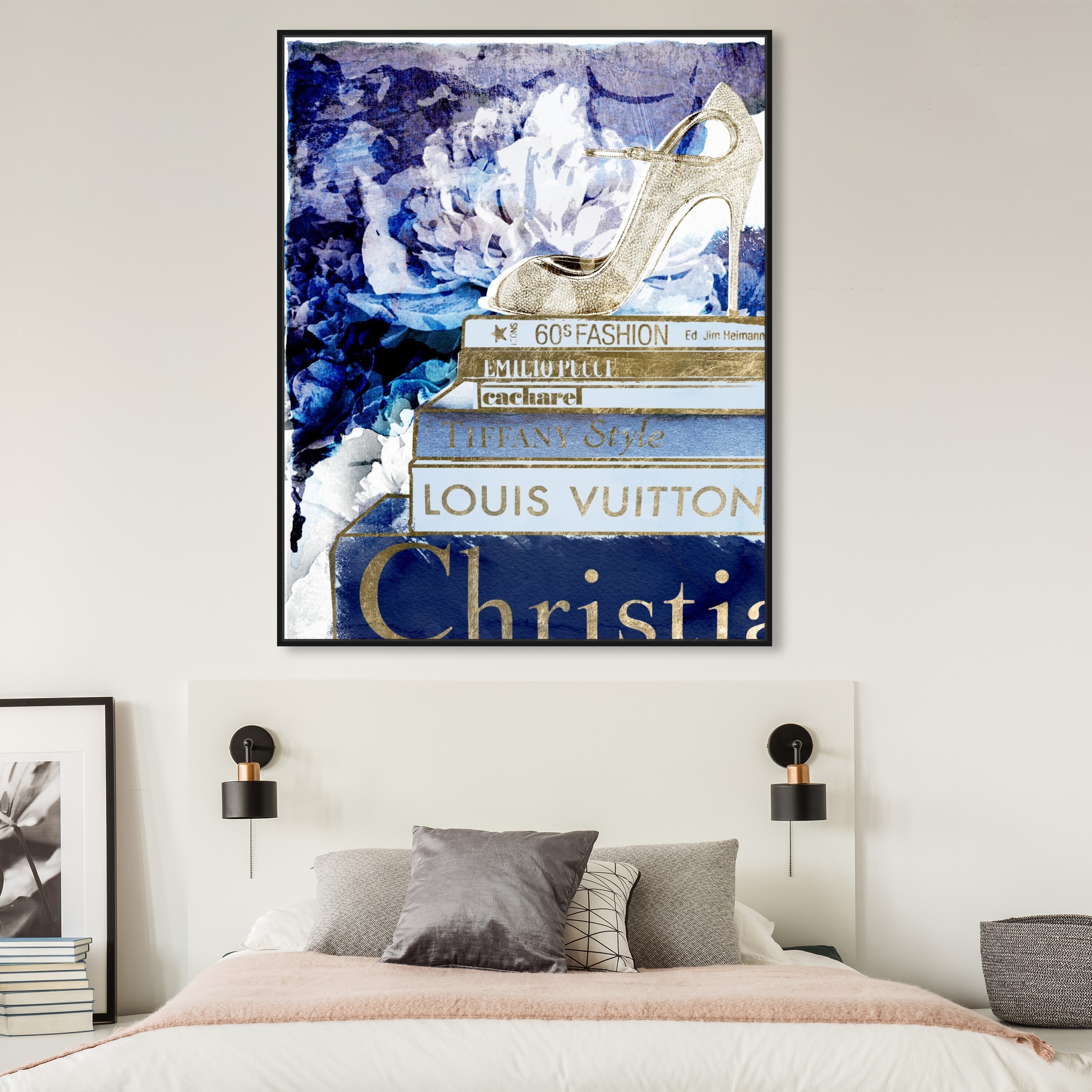 Oliver Gal 'What's On Your Mind Navy' Fashion and Glam Wall Art Framed  Canvas Print Shoes - Blue, Gold - Bed Bath & Beyond - 31794520