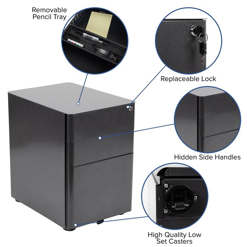 Modern 3-Drawer Mobile Locking Filing Cabinet Storage Organizer