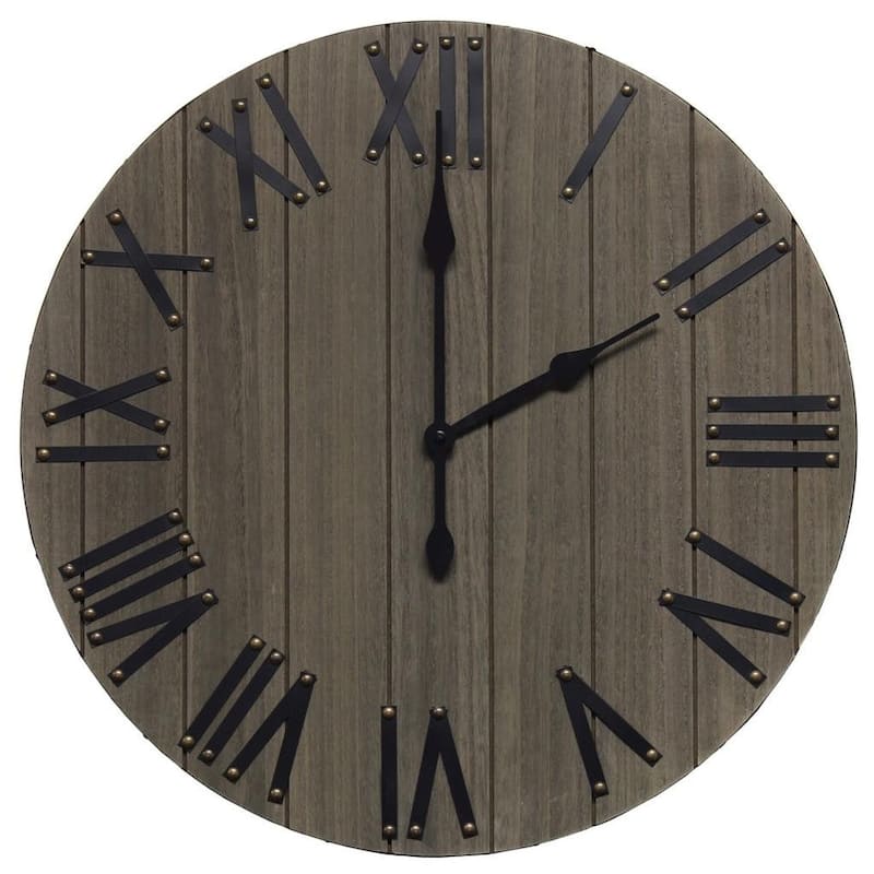HomeRoots 21" Gray And Black Rustic Wood Silent Analog Round Wall Clock - 21.01 in. x 21.01 in. x 1.13 in.