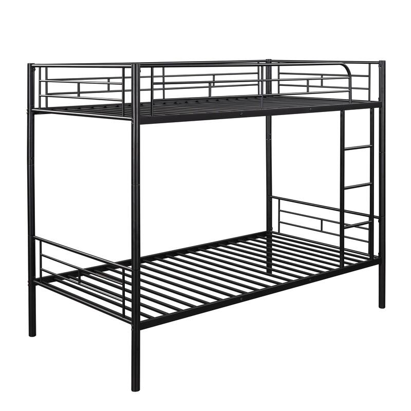 Twin Over Twin Metal Bunk Bed in Black with Space-Saving Design
