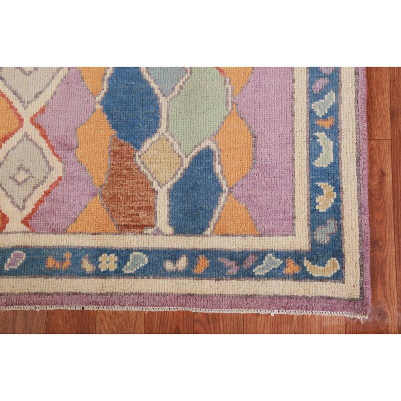 Hand Knotted Oriental 100% Wool Carpet Transitional All-Over Purples Oushak Runner Rug - 7' 10'' X 3' 0''