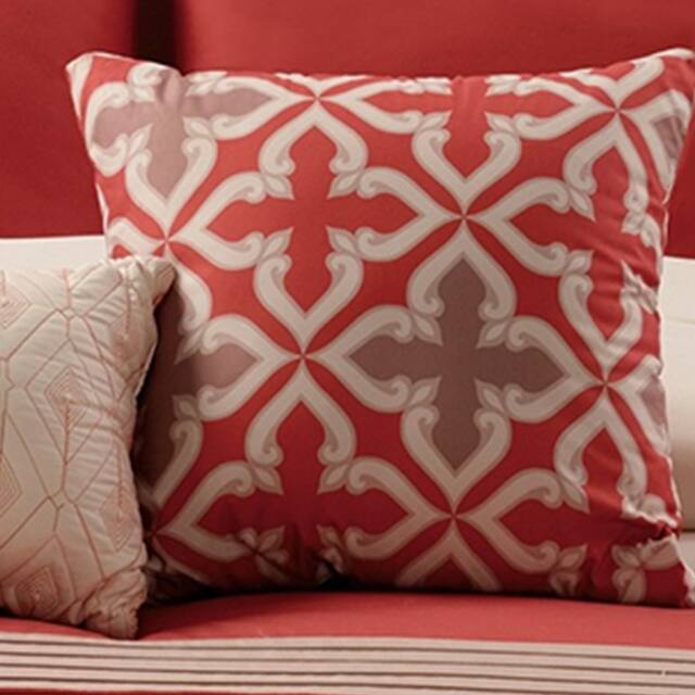 8 Piece Queen Polyester Comforter Set with Geometric Embroidery, Orange
