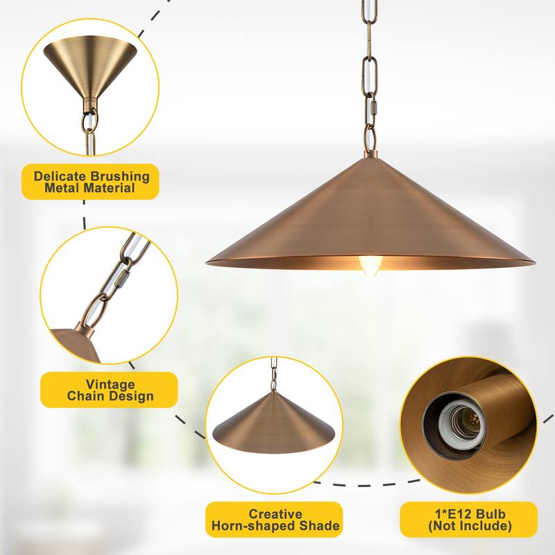 14.8-in 1 Light Anti Bronze Cone Metal Pendant Light Hanging Lighting - 14.76 inch
